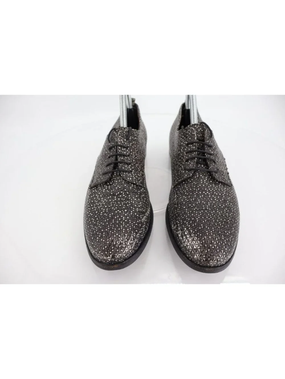 AGL Derby Loafers Womens 39.5 9.5 Black Speckled Leather Lace Up Flat Shoes